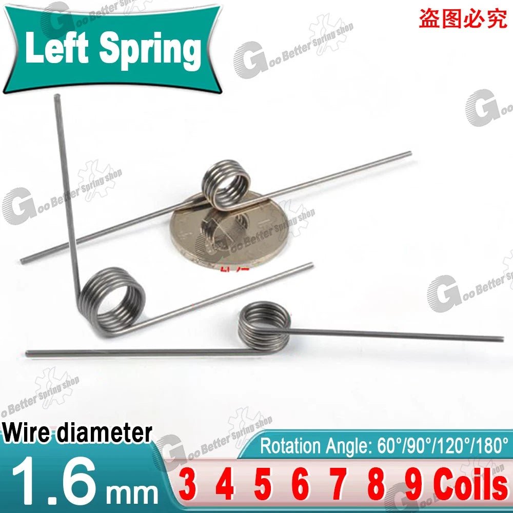 Torsion Spring 3-9 Coil (10 pcs), 1.6mm Wire dia, 8 ~ 18mm OD, Left spring Steel
