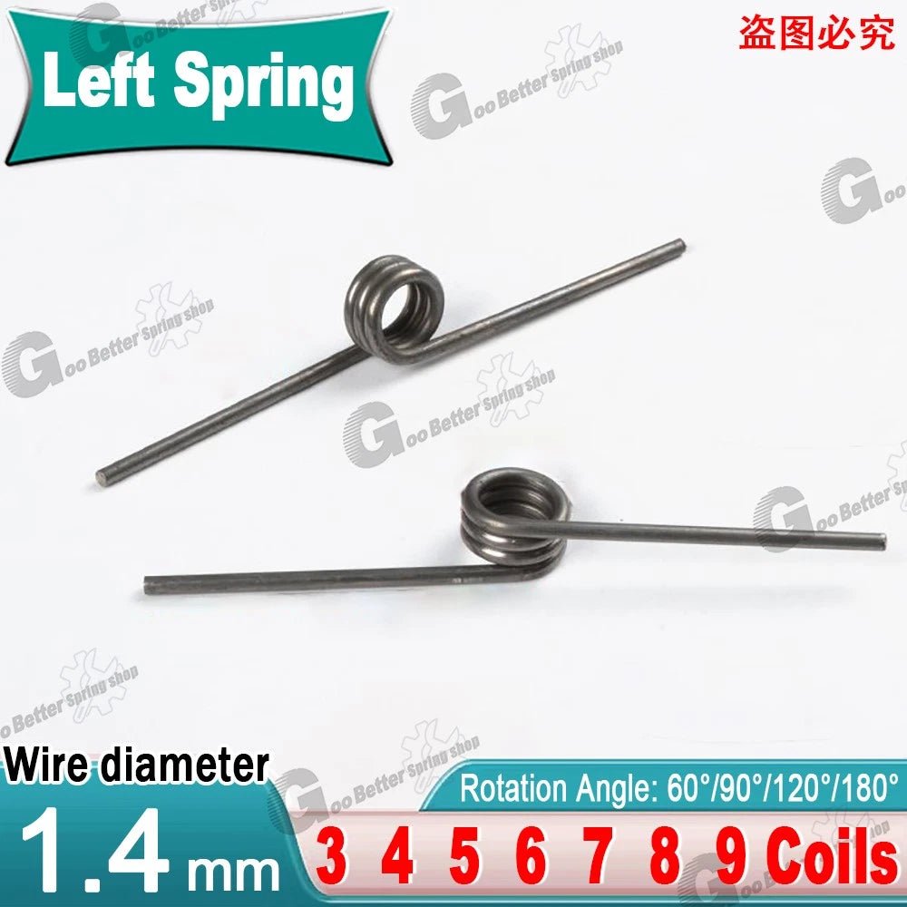 Torsion Spring 3-9 Coil (10 pcs), 1.4mm Wire dia, 7 ~ 15mm OD, Left spring Steel