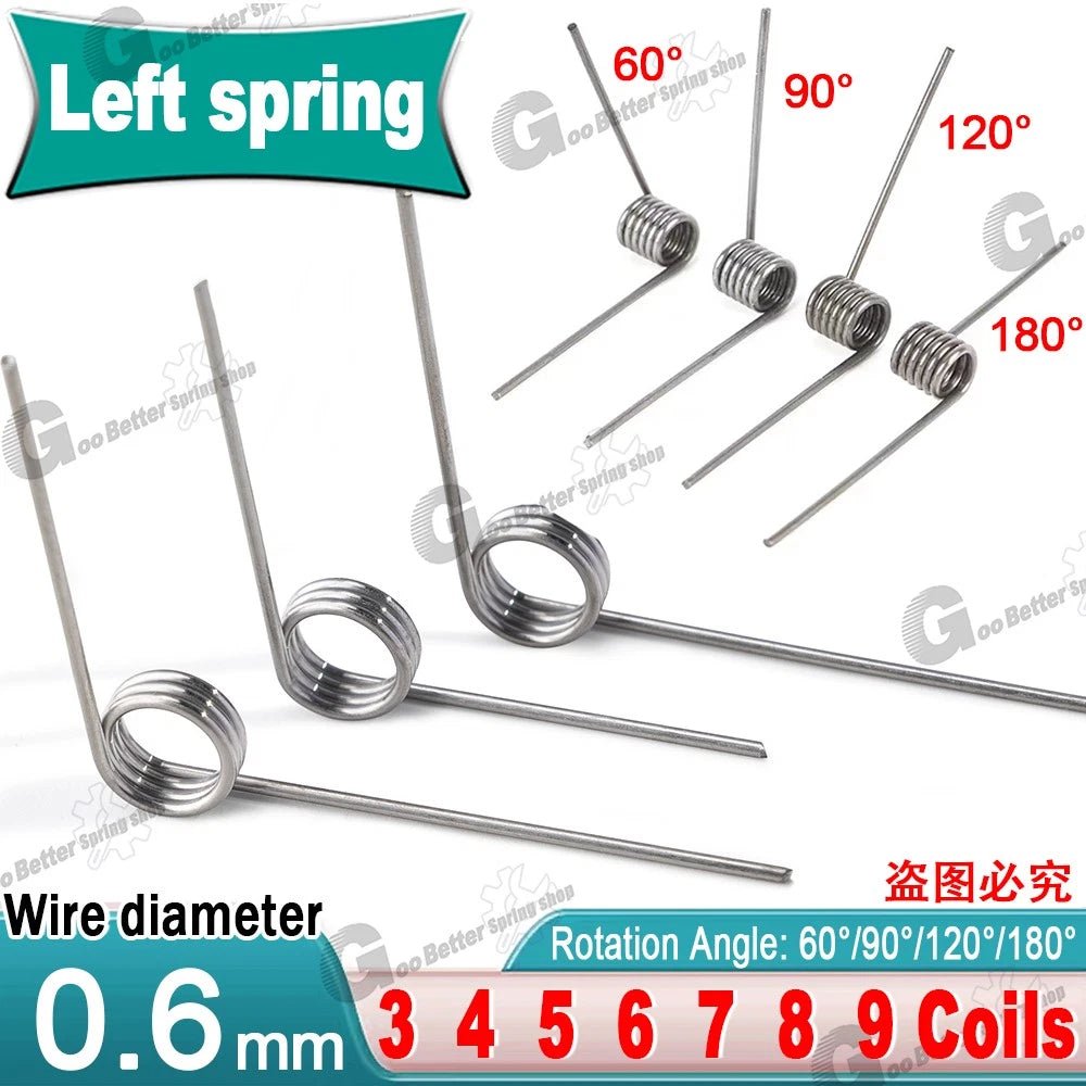Torsion Spring 3-9 Coil (10 pcs), 0.6mm Wire dia, 4 ~ 7mm OD, Left spring Steel