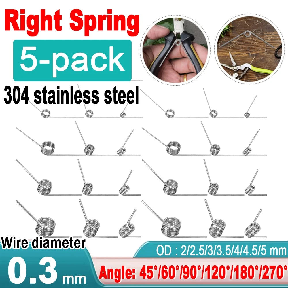 Stainless Steel Torsion Springs 0.3mm Wire 2-5mm OD V Shape 45°-270° Deflection