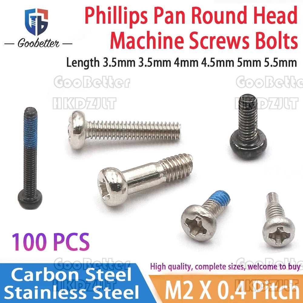 M2 Phillips Pan Head Machine Screws — 3 to 5.5mm, Carbon Steel & Stainless, 11 Finishes - HomeDIYer