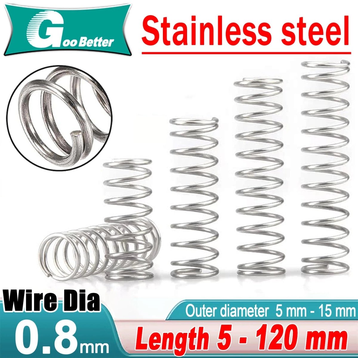 Compression spring 0.8mm, 304 stainless steel Length 5 to 120mm Pressure spring - HomeDIYer