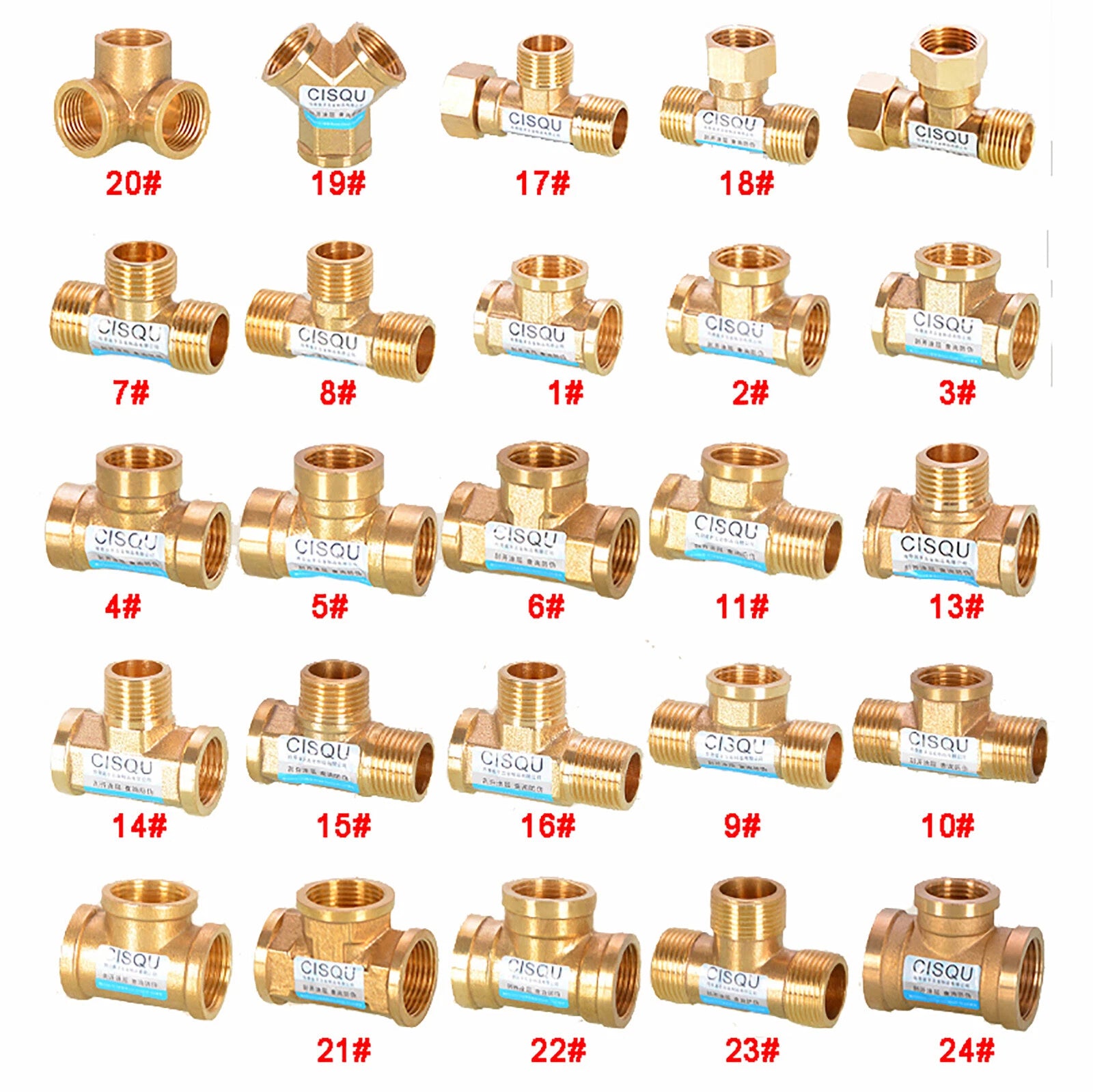 Brass Tee 3-Way BSP Pipe Fitting — Equal & Reducer, 1/2" & 3/4"