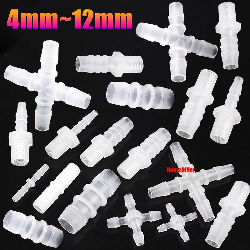Plastic Barbed Connector 4mm~12mm Straight Cross Pipe Hose Tubing Joiner Fitting
