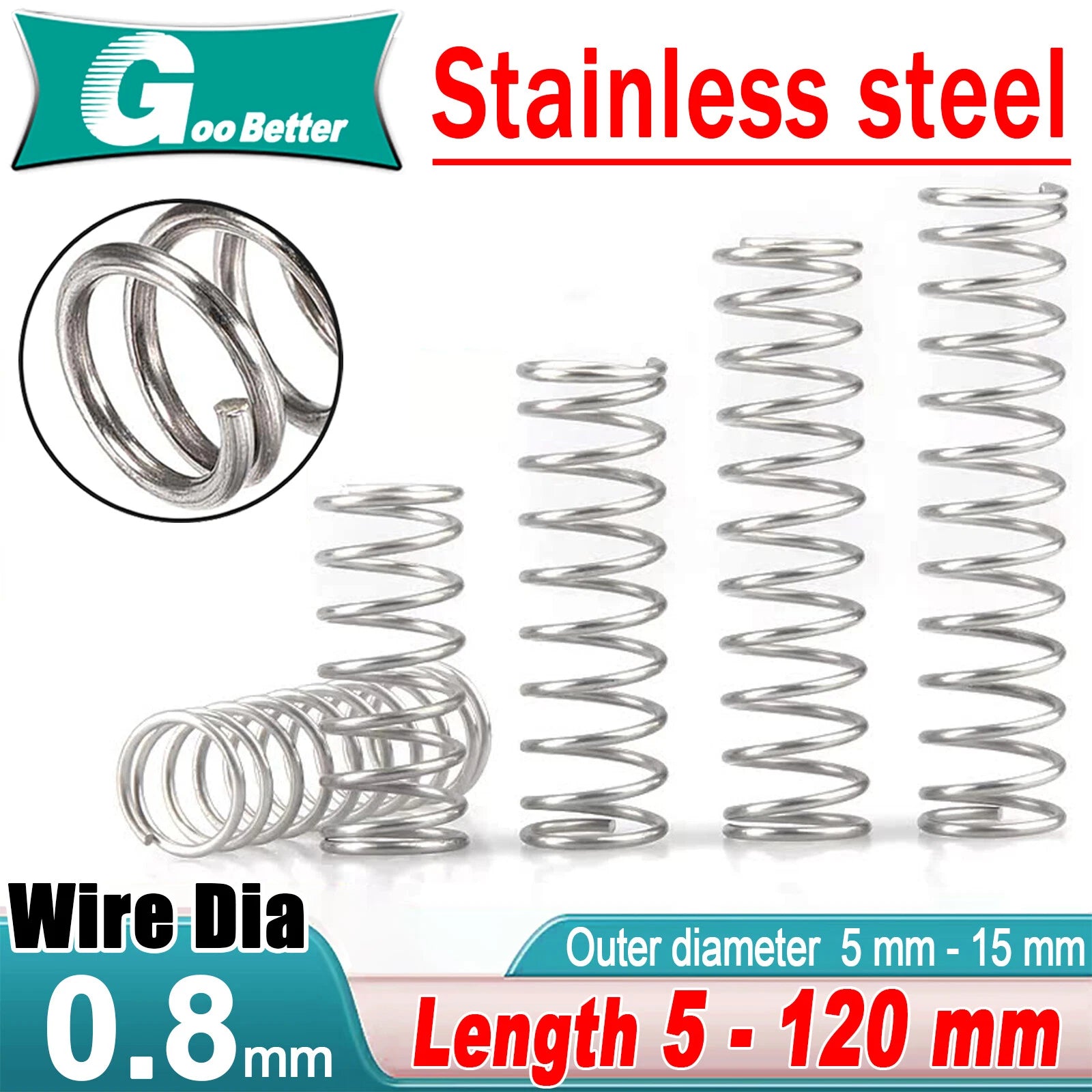 Compression spring 0.8mm, 304 stainless steel Length 5 to 120mm Pressure spring
