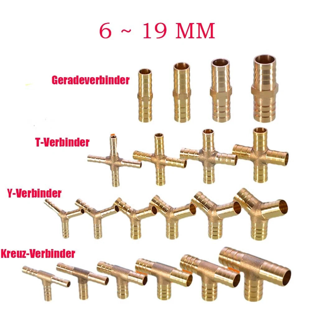 Brass Hose Joiner Fittings — Straight, Y, T & 4-Way Connectors | 6mm–19mm