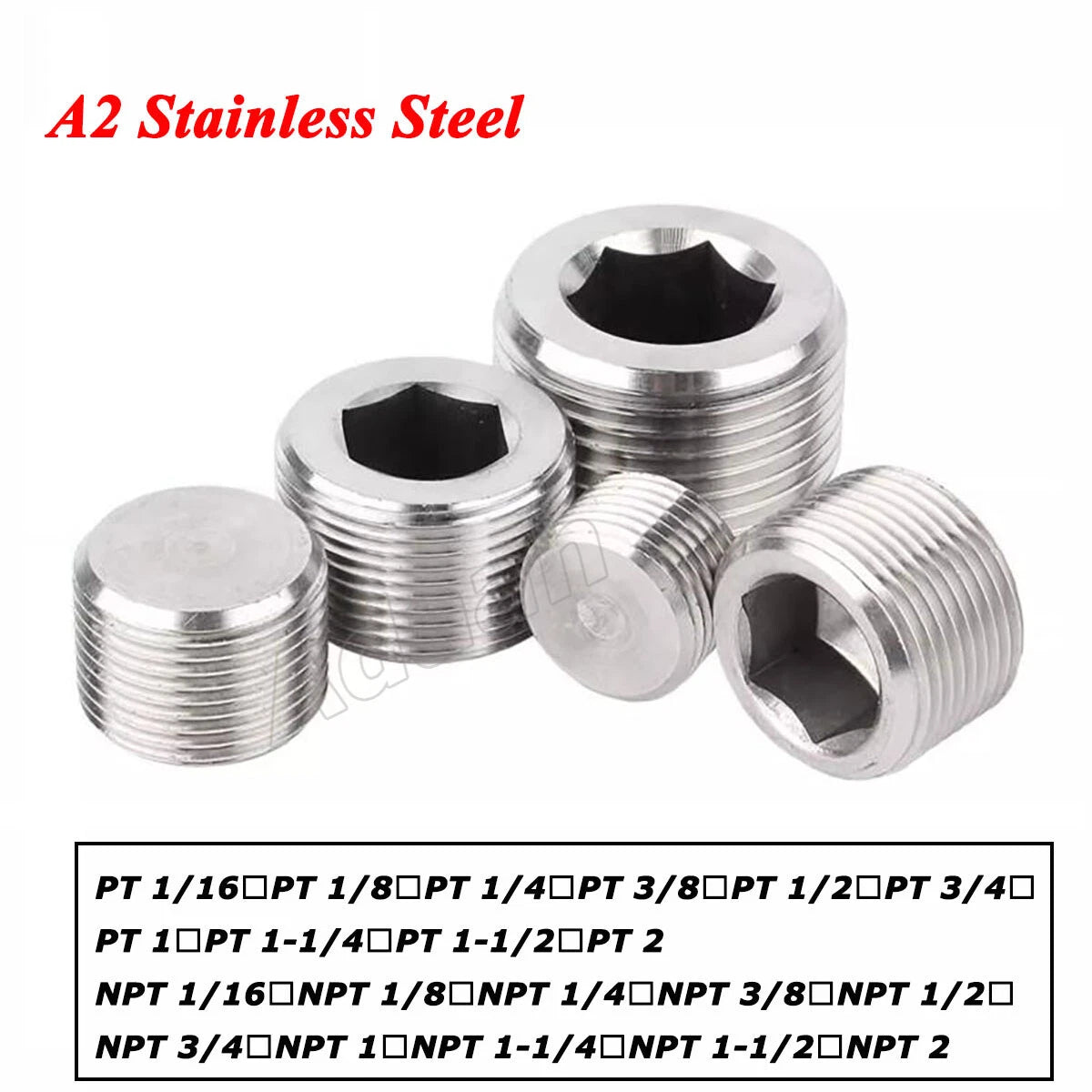 Male Allen Socket Pipe Plugs – 1/16" to 2" PT & NPT Threads, 304 Stainless Steel End Caps