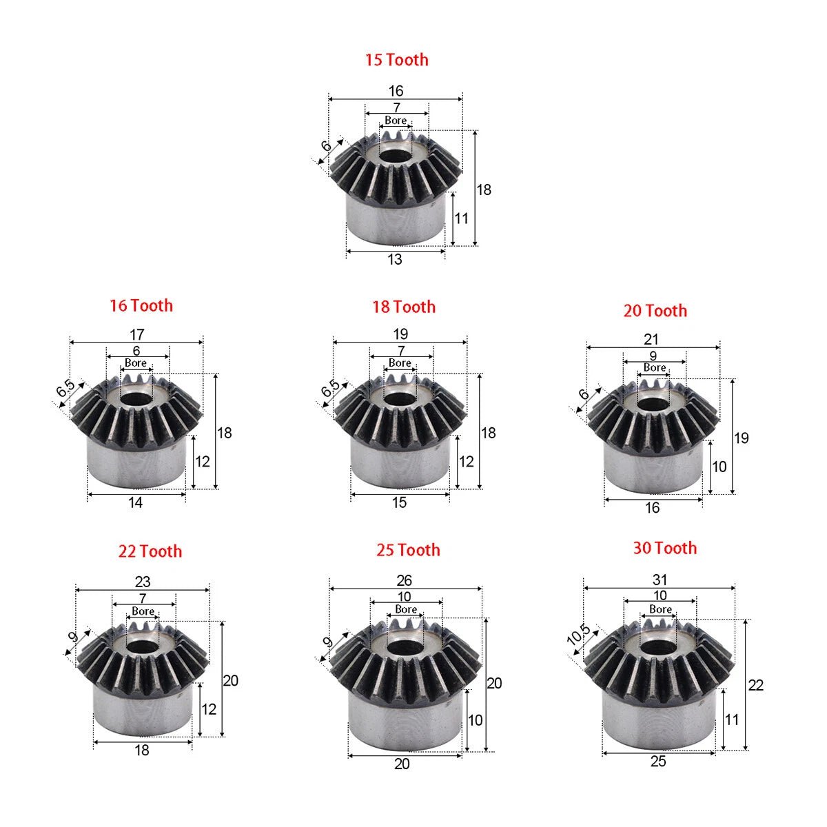 1 Modulus Bevel Gear 15T-40T Tooth 90°1:1 Pairing Motor Metal Transmission Gear