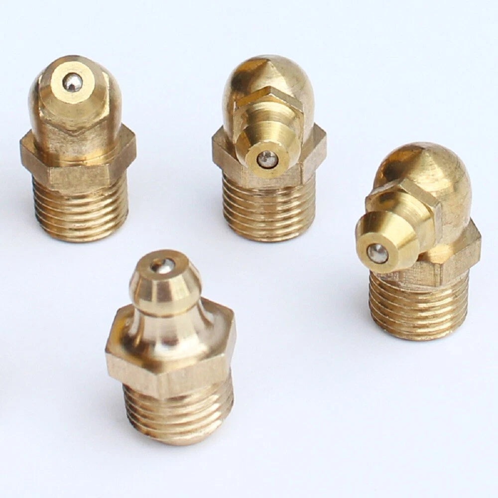 Brass Zerk Grease Fittings — M6 to M16, Straight / 45° / 90°