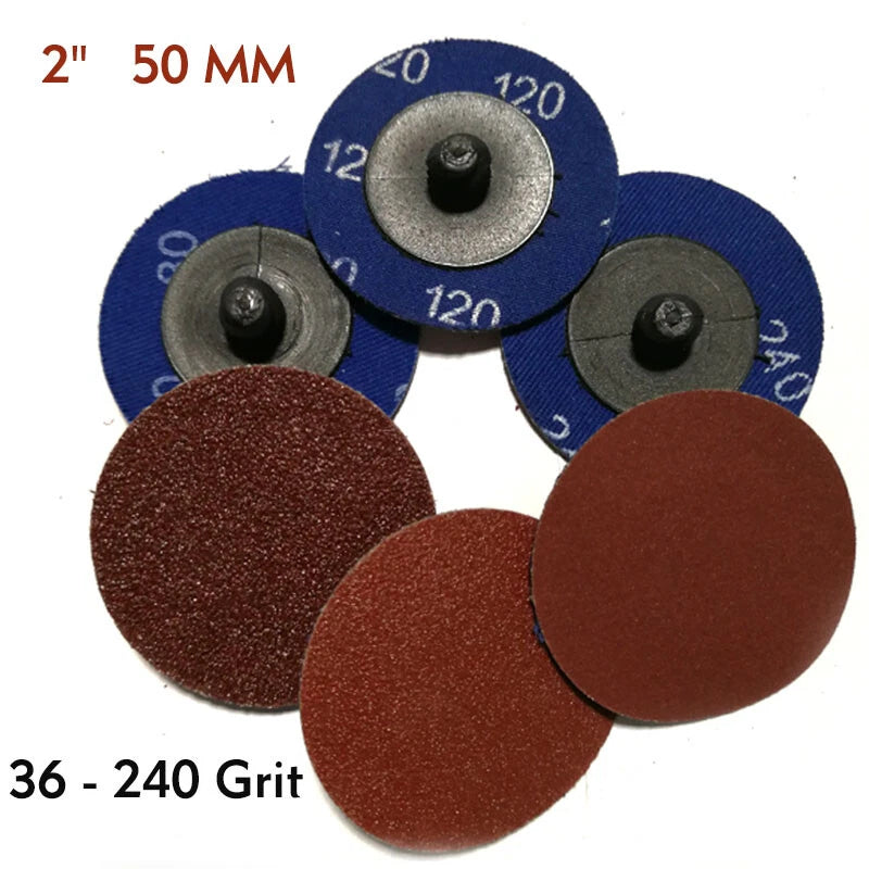 2‑Inch 50mm R‑Type Roll Lock Sanding Discs — 36 to 240 Grit Quick‑Change Abrasive for Metalworking