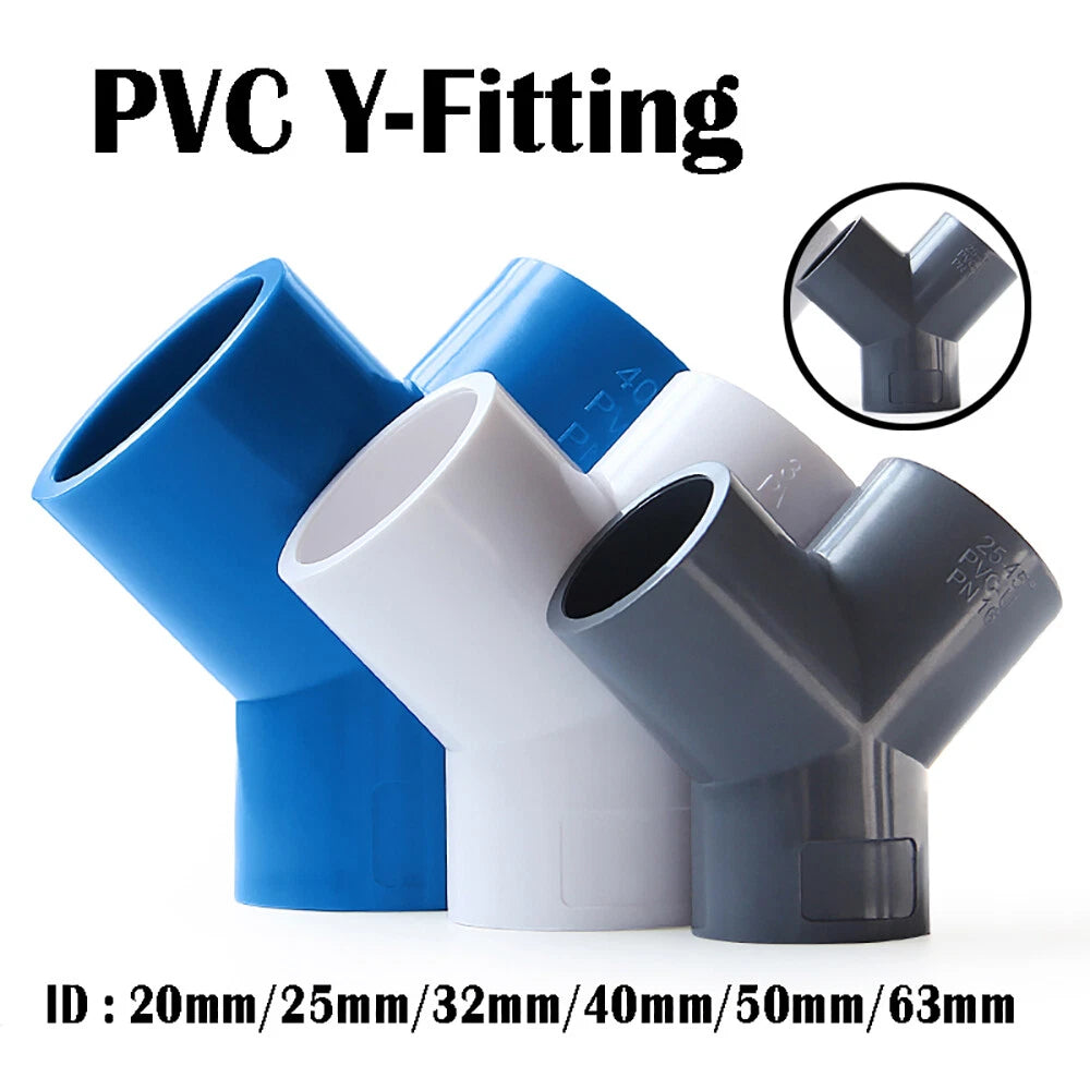 PVC Y-Fitting ID 20~63mm White Blue Grey PVC Y-Type Pipe Fitting Split Fittings