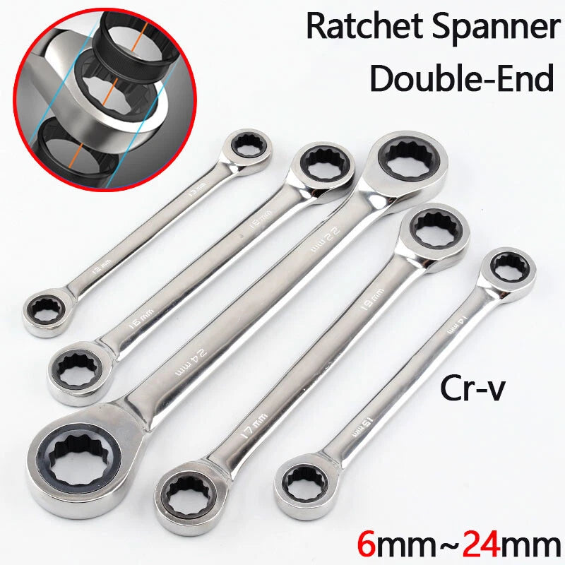 Ratchet Spanner Combination Double-End Metric Wrench Mirror Polished 6mm~24mm