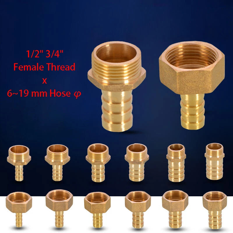 BSP Hose Barb Fittings — 1/2" & 3/4" Male or Female Thread × 6–25mm Barb (2-Pack)