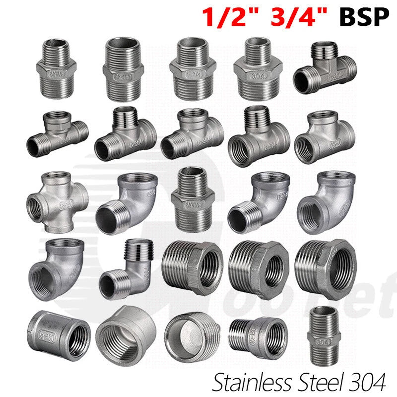 BSP Threaded Stainless Steel Pipe Fittings 304 — Elbow, Tee, Nipple, Socket & More