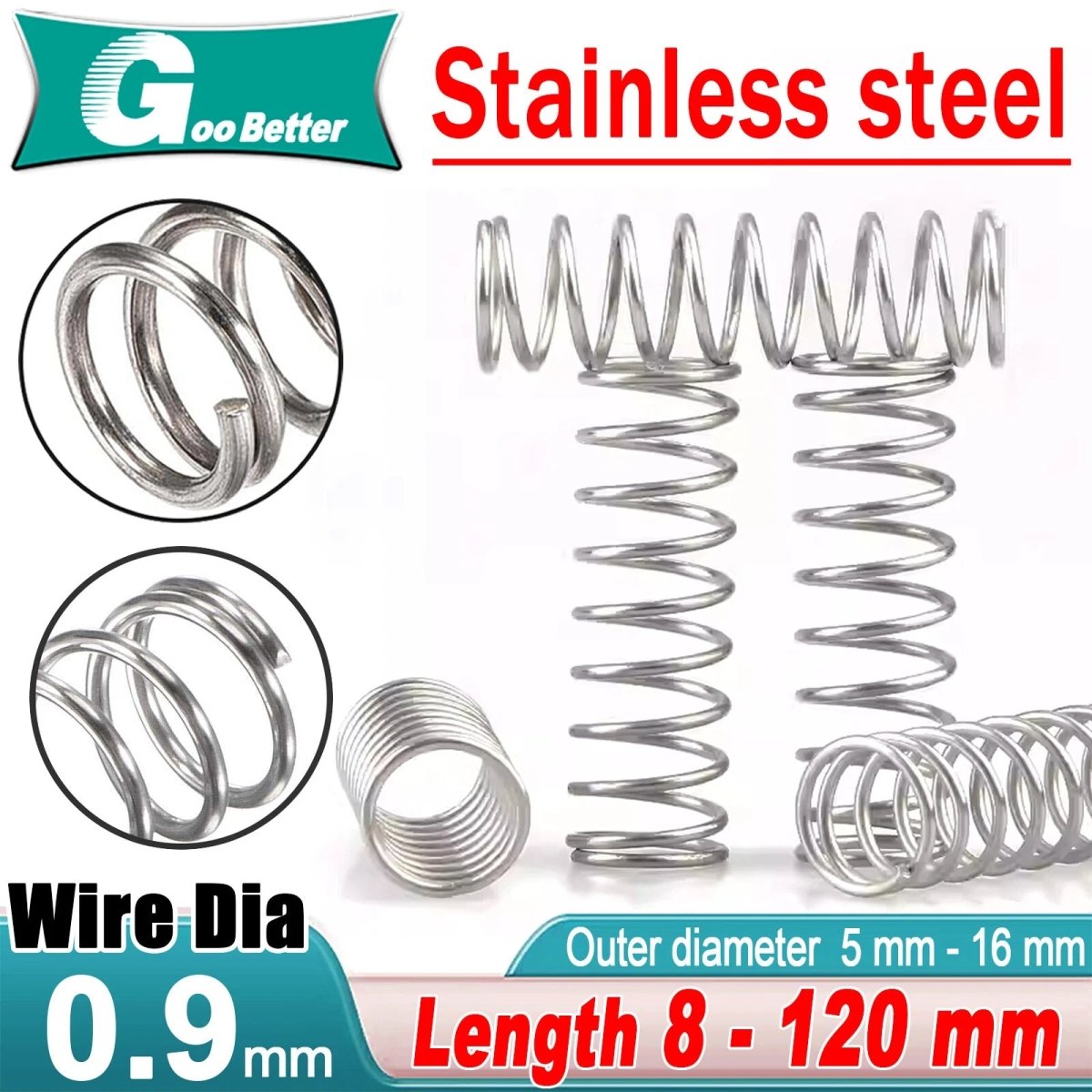 Compression spring Stainless steel wire 0.9mm Return spring outer diamete 5 - 16mm - HomeDIYer