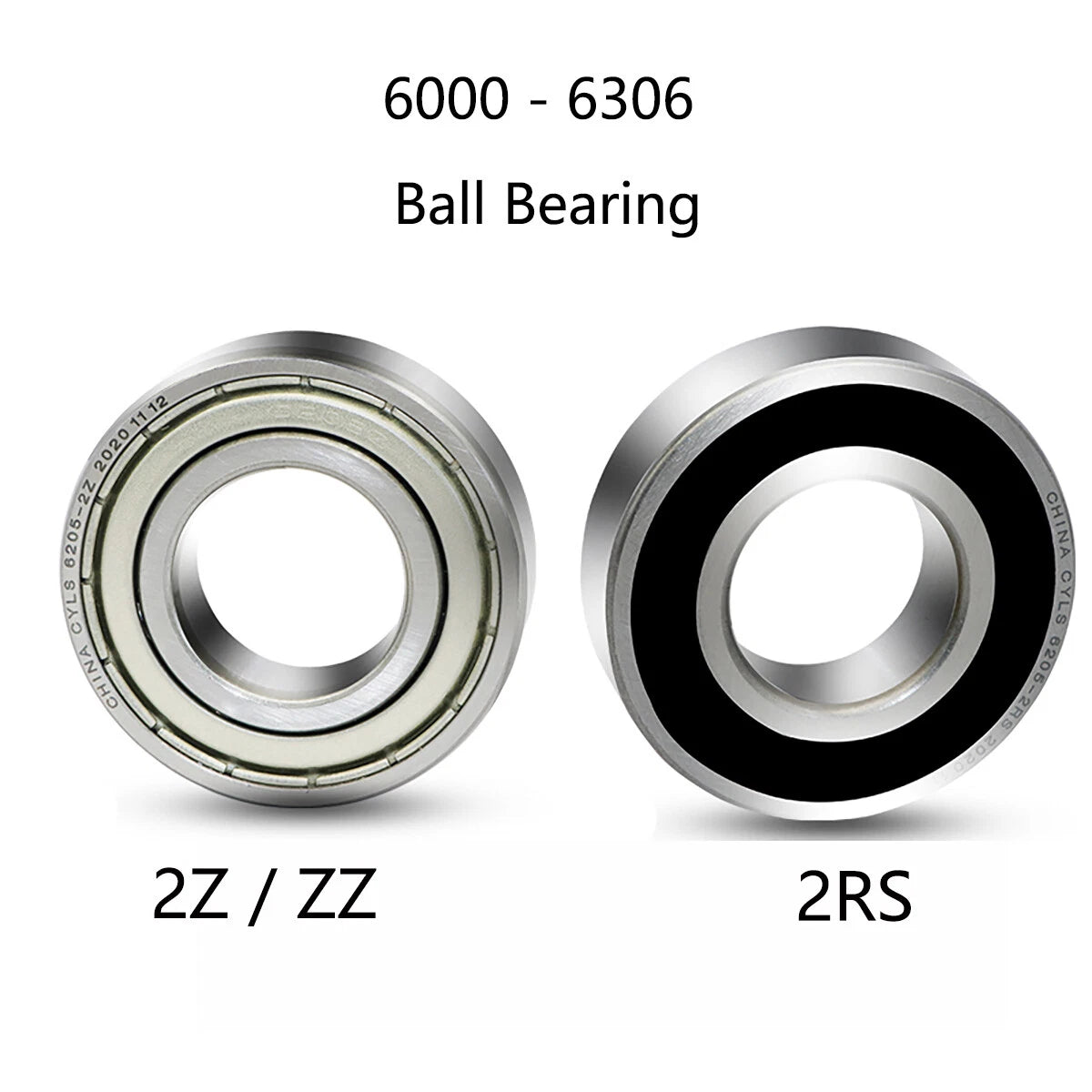 6000-6306 Deep Groove Ball Bearings 2RS Rubber-ZZ Metal Seals - Choose Size