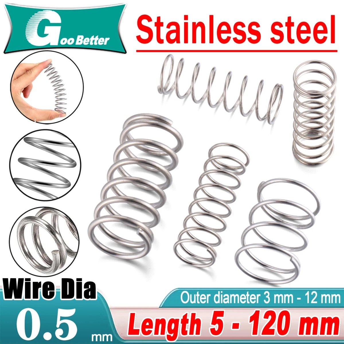 Compression Spring Various Size 3 - 12mm Diameter & 5 - 120mm Length Pressure Small - HomeDIYer