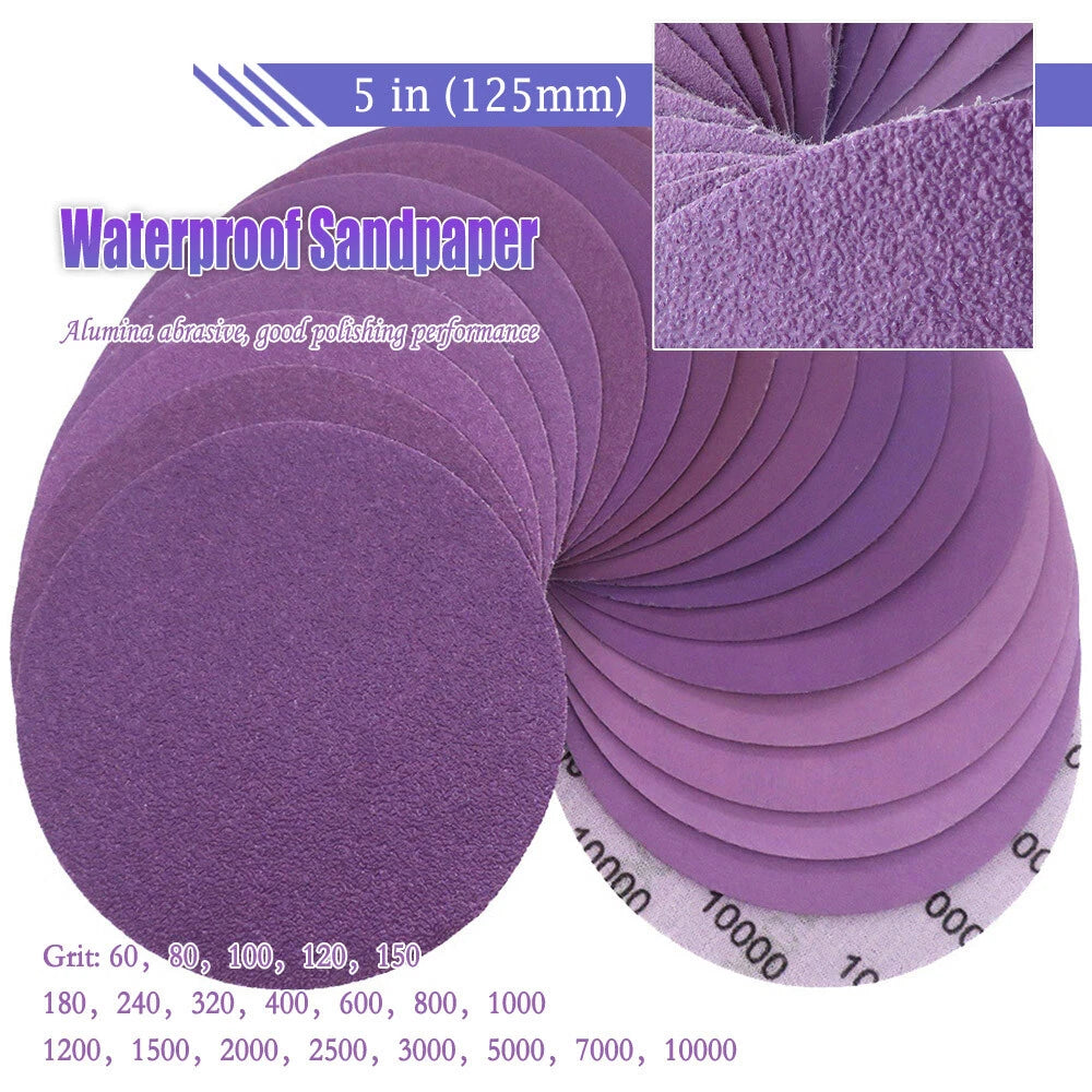 5" 125mm Purple Hook & Loop Sanding Discs 60-10000 Grit | Wet & Dry Sandpaper for Orbital Sanders