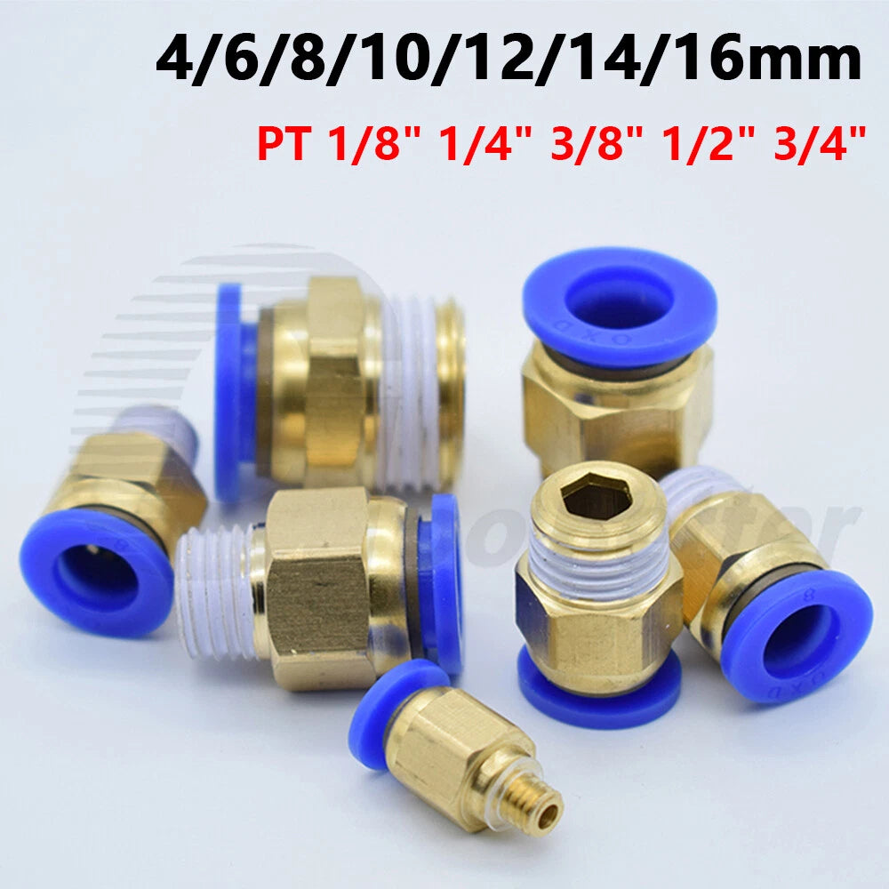 Pneumatic Push Fit Connector Hose Tube Pipe Joiner 4mm–16mm × PT Thread