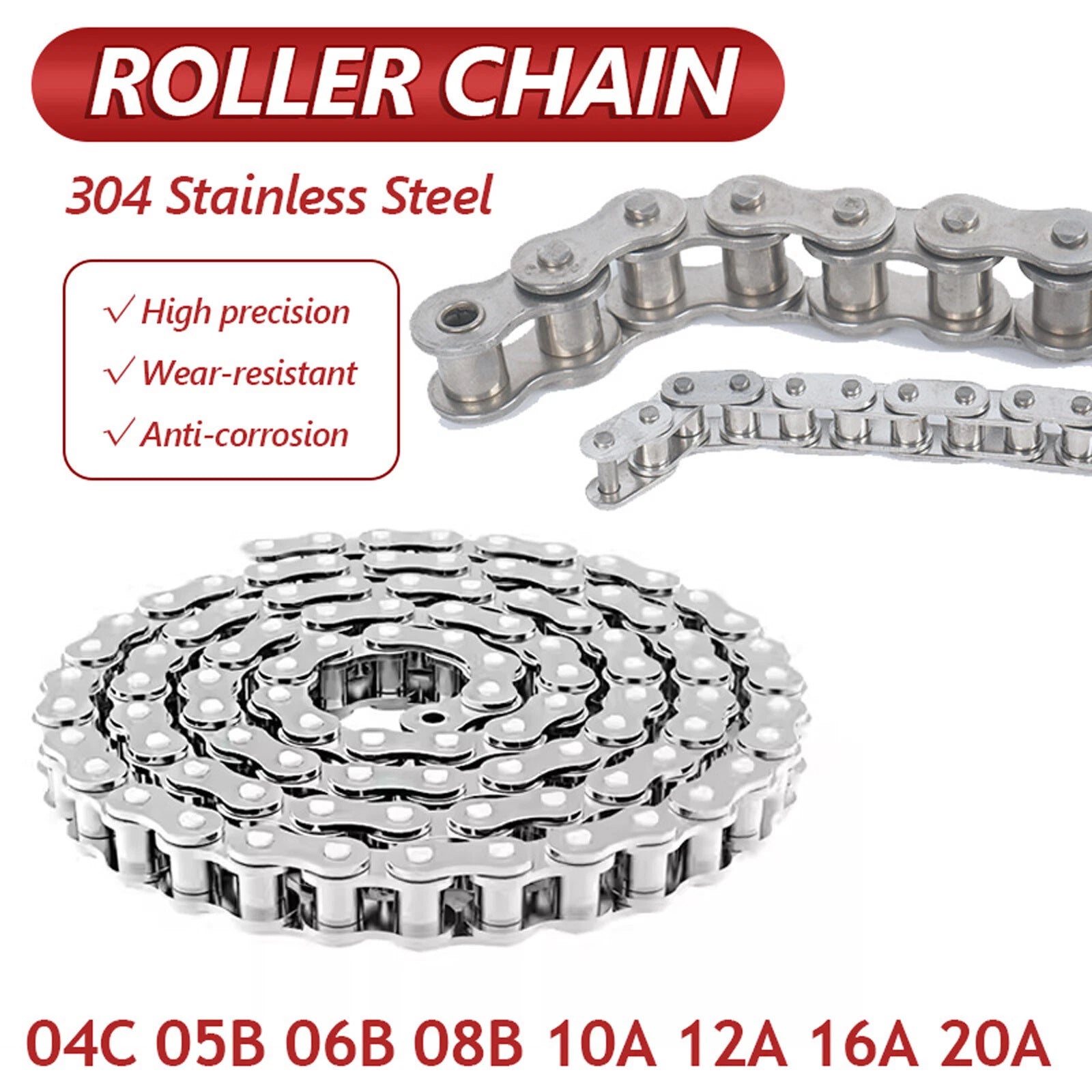 304/201 Stainless Steel Simplex Roller Chain Standard Quality 1M/1.524M All Size