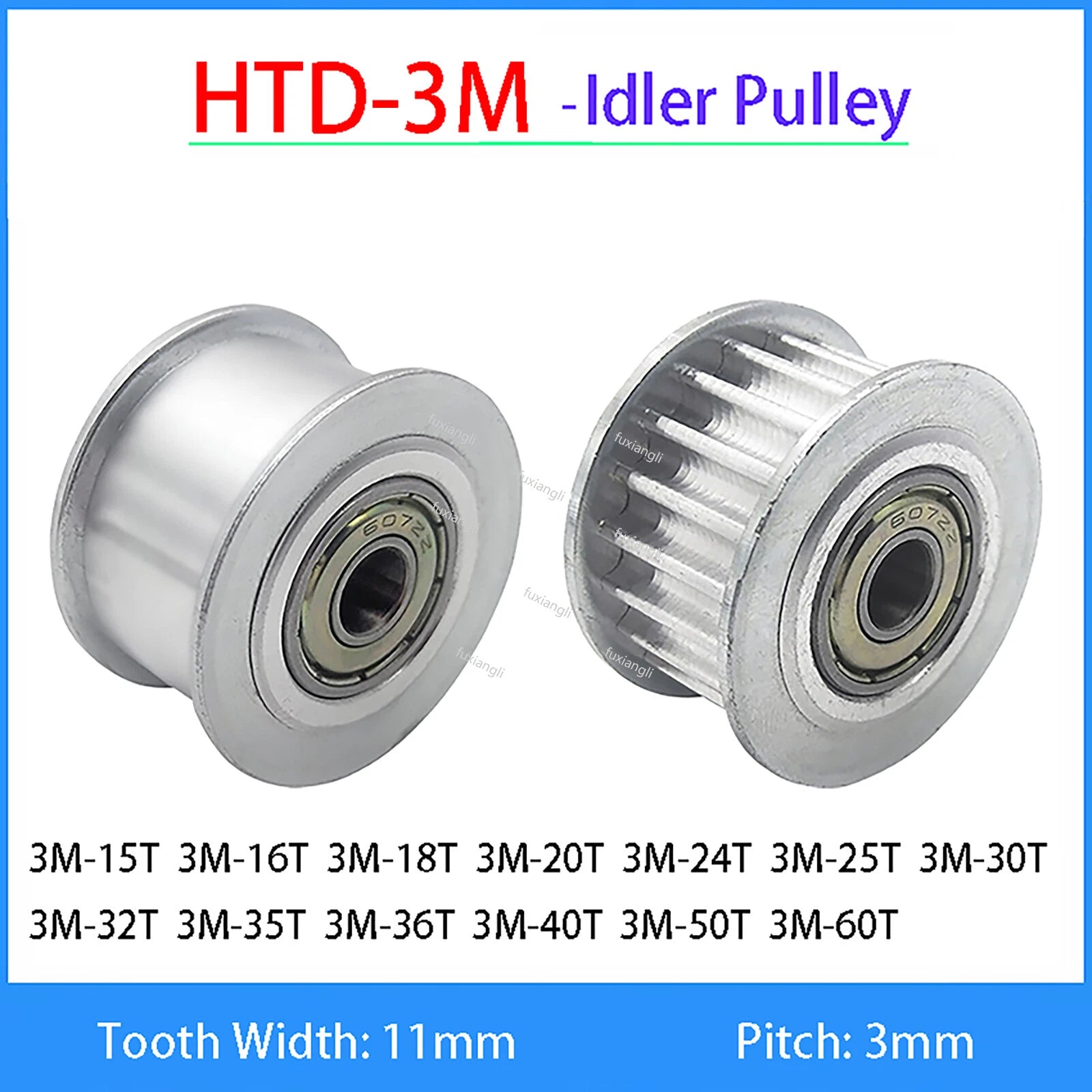 HTD-3M Timing Belt Idler Pulley Smooth Tooth/Toothed Tensioner Pulley Width 11mm