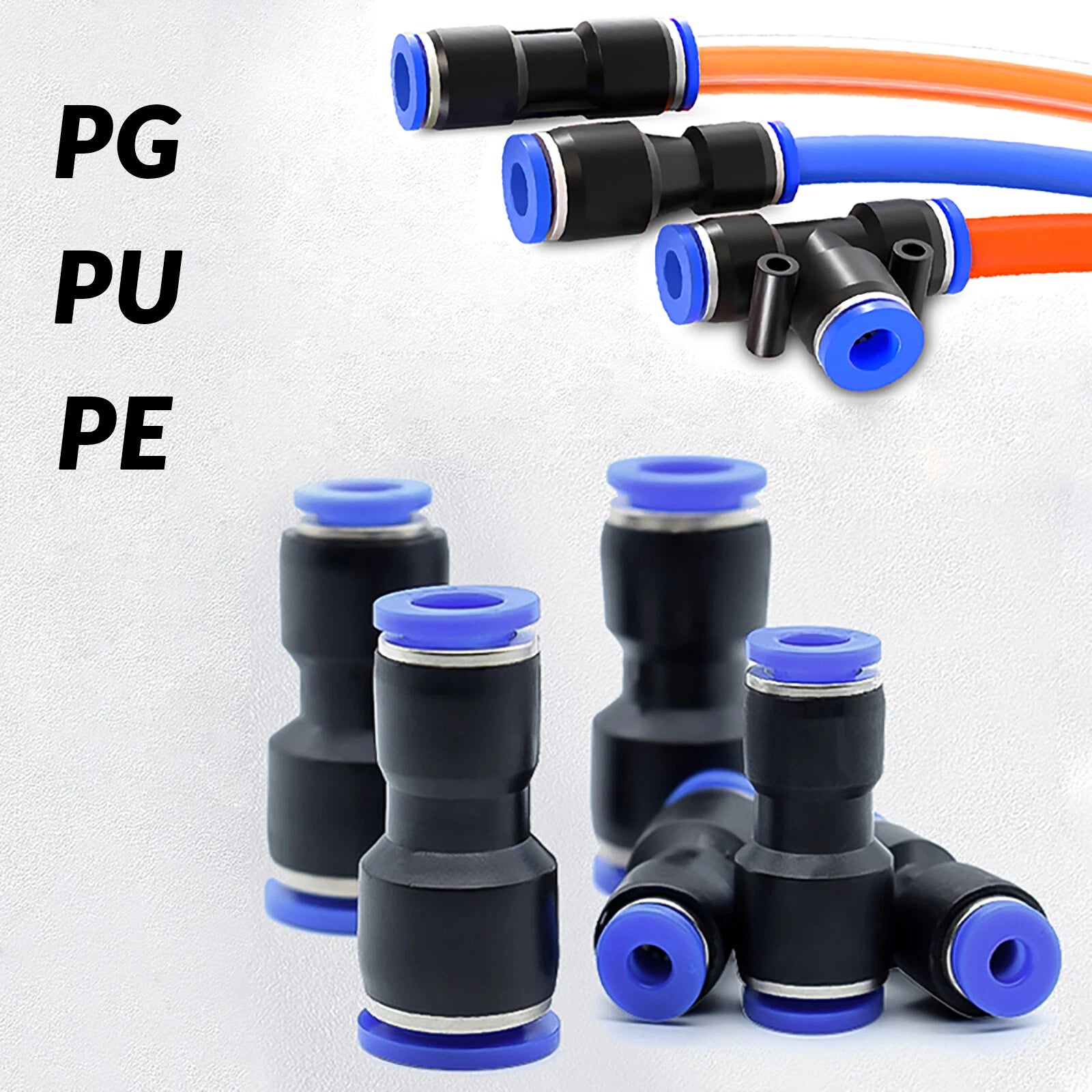 Pneumatic Push-In Fittings — PG / PU / PE Air & Water Hose Connectors, 4mm–16mm
