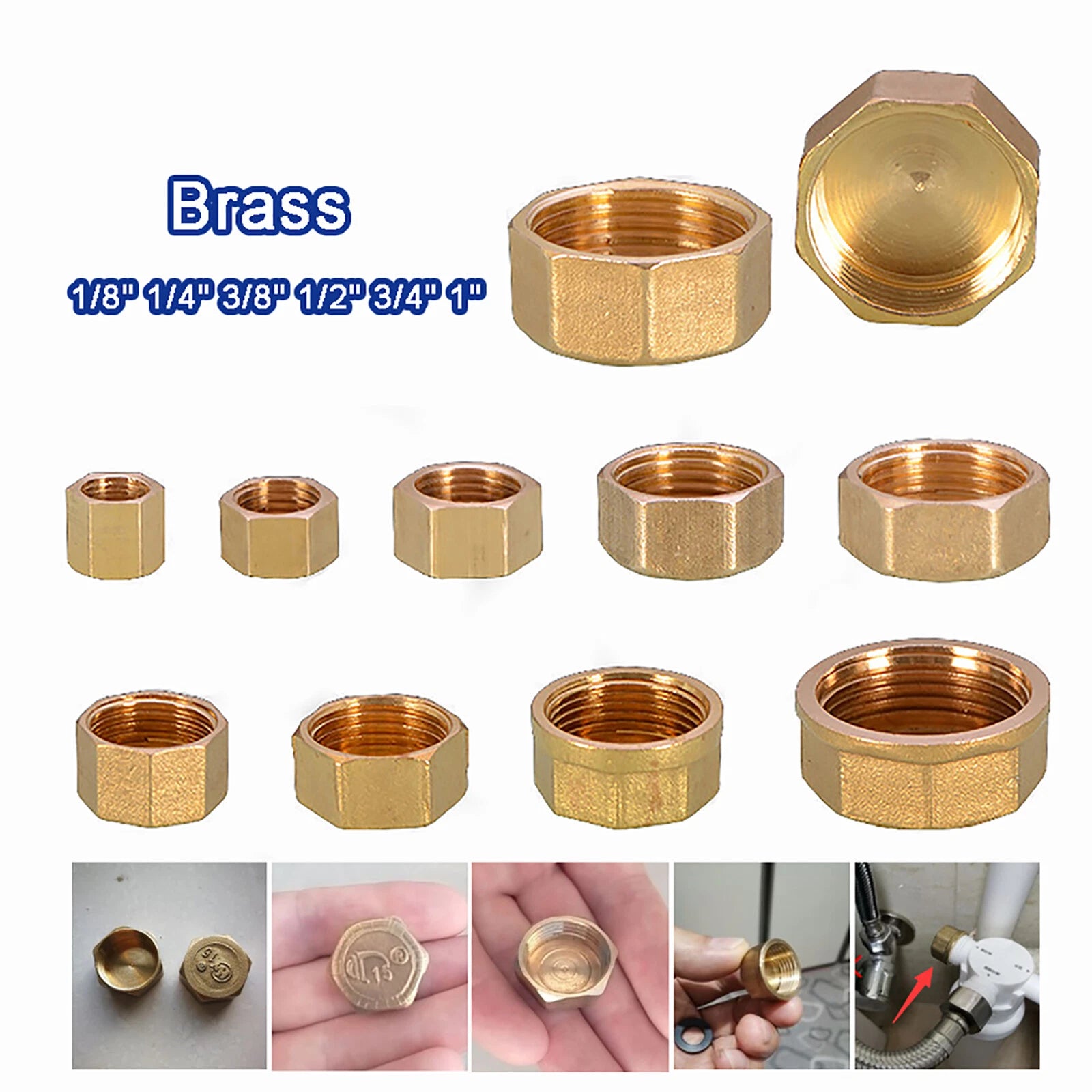 Brass Female BSP Blanking Cap Stop End Pipe Fittings — 1/8" to 1" Hex & Octagonal