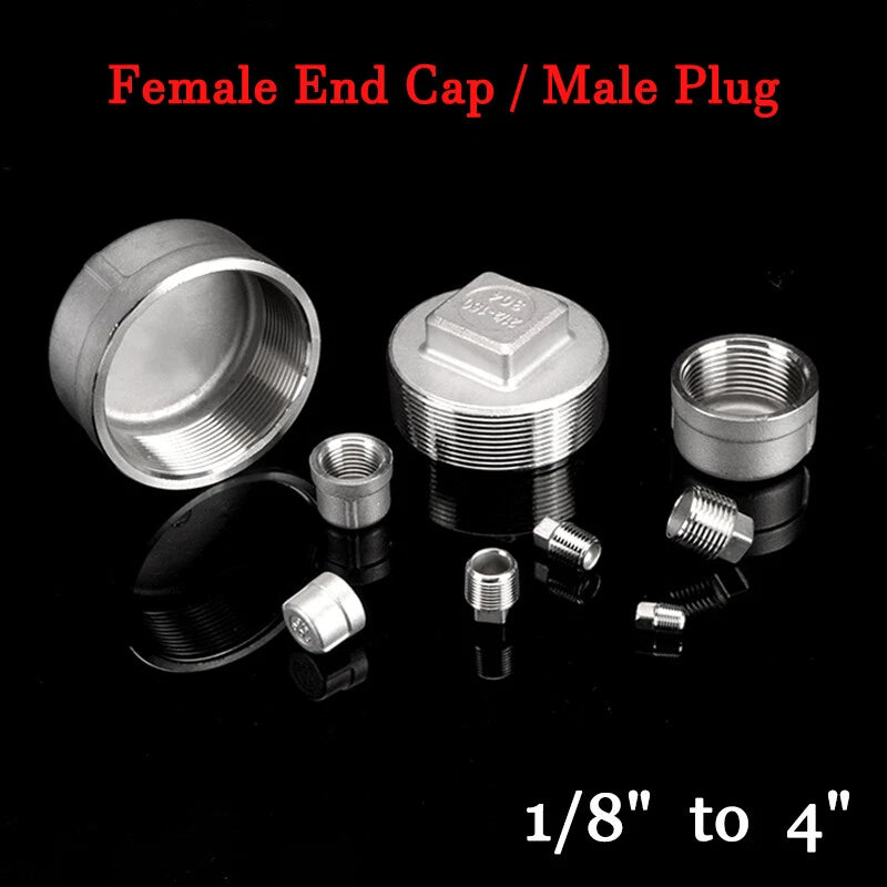 304 Stainless Steel BSP Pipe Plug & Cap Fittings — Male Plugs & Female Blanking Caps