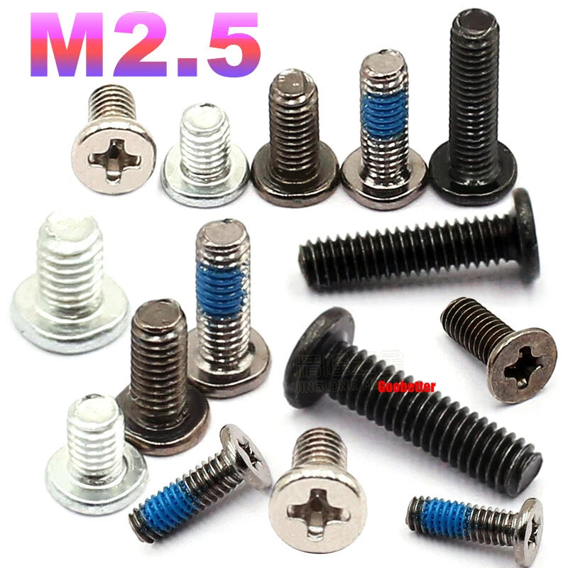 M2.5 Ultra Thin Flat Wafer Head Phillips Screws – CM2.5 Laptop Computer Screws (Various Finishes)