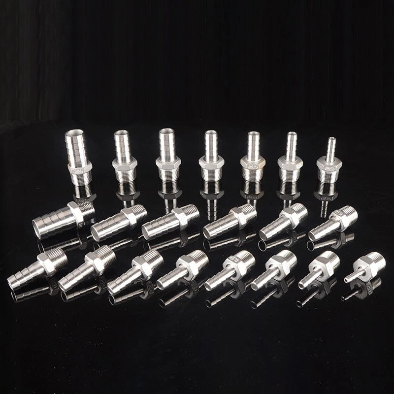 1/2" & 3/4" BSP Male Thread Hose Barb Tail Connector — Stainless Steel