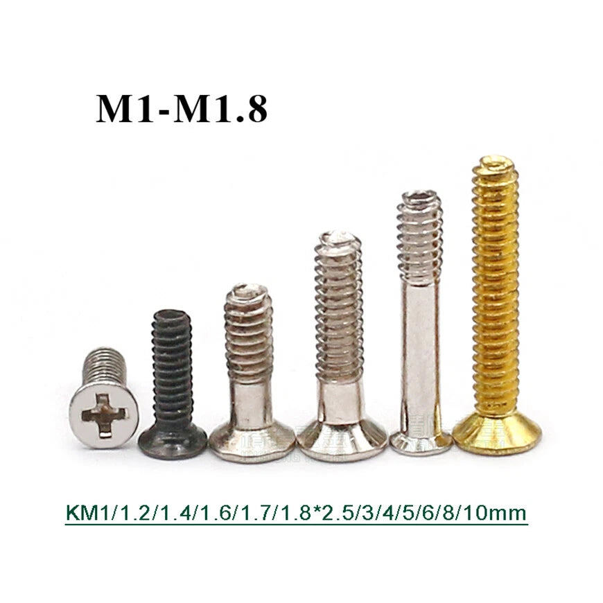 M1–M1.8 Phillips Countersunk Flat Head Machine Screws – Carbon Steel or 304 Stainless, Multiple Finishes