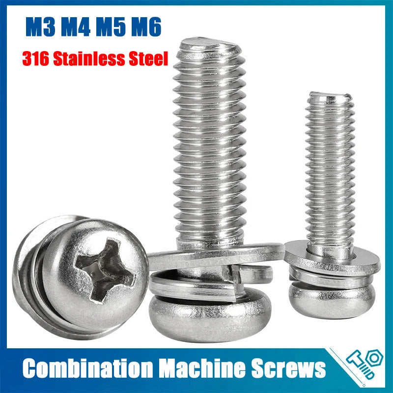 M3 M4 M5 M6 A4 Stainless Steel Bolt, Nut & Washer Set – Phillips Pan Head Marine Grade (316)