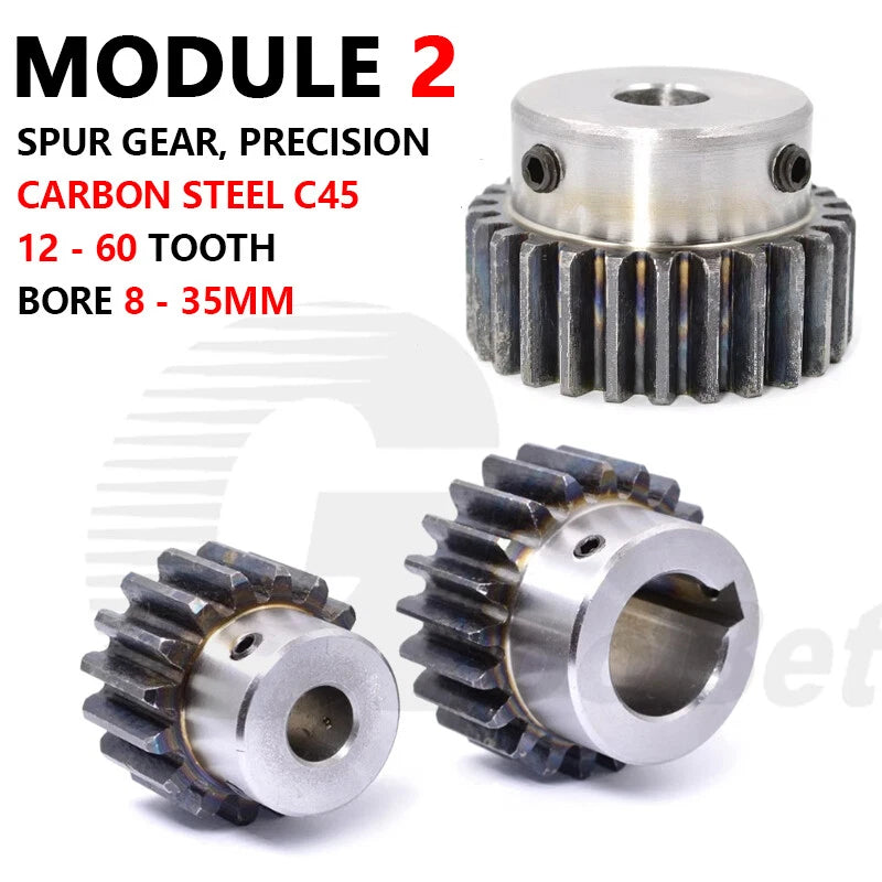 Mod 2 Spur Gear C45 Steel with Hub 12 - 60 Tooth Motor Pinion Hardened Precision