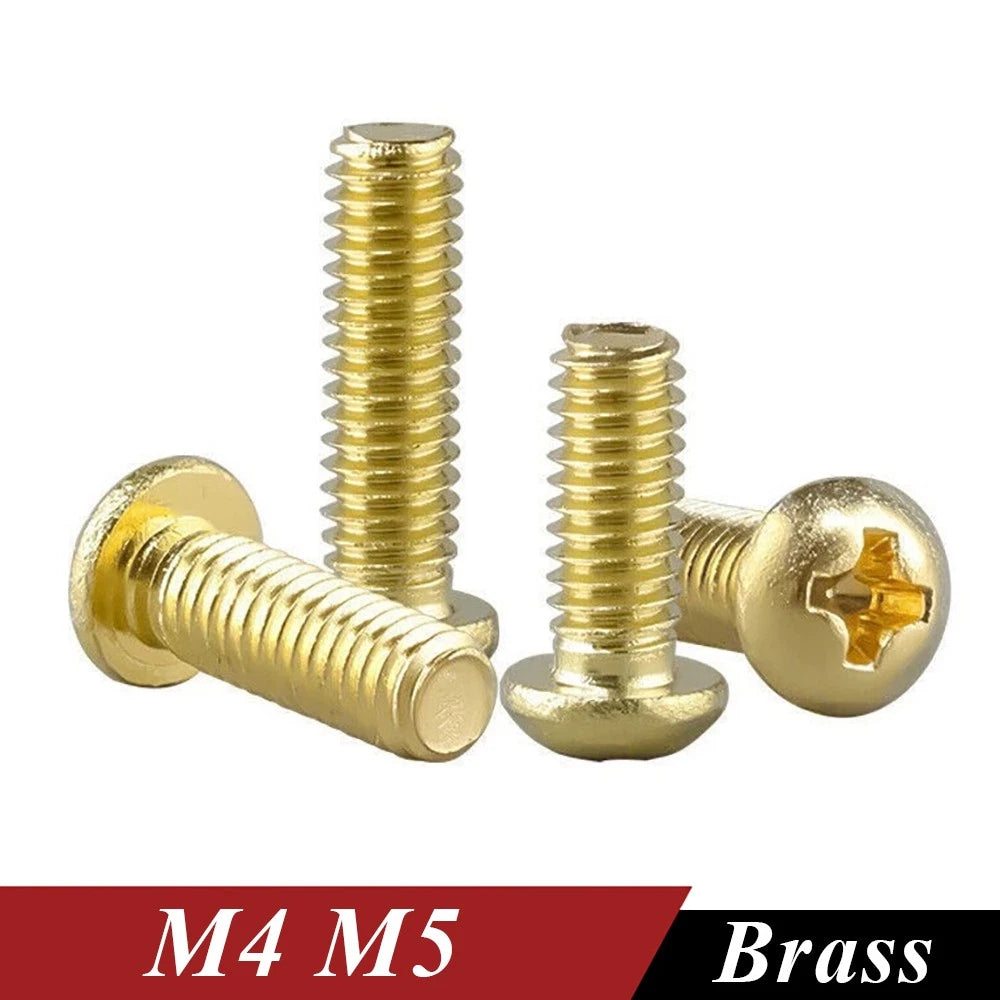 M4 M5 Solid Brass Pan Head Phillips Machine Screws — Multiple Lengths