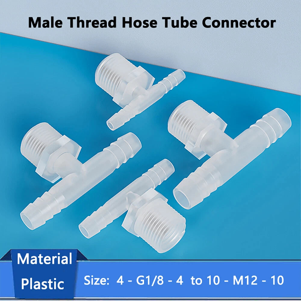 T-Type Plastic Pipe Fitting – Male Thread Barbed Tee Hose Connector (G & M Thread)