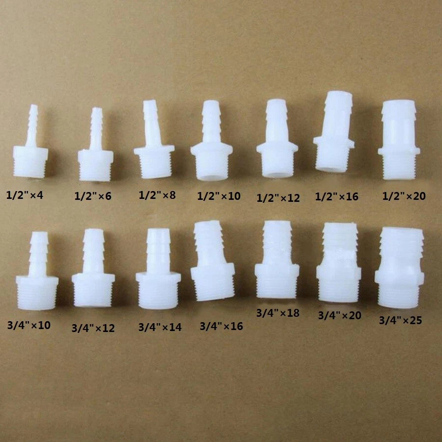 Plastic Barbed Male Reducer Connector — 1/2" & 3/4" Straight Hose Fitting for Aquarium & Tubing