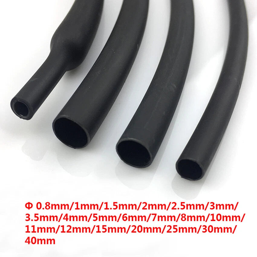 Black Silicone Rubber Heat Shrink Tubing — 0.8mm to 40mm Diameter, 200°C Rated