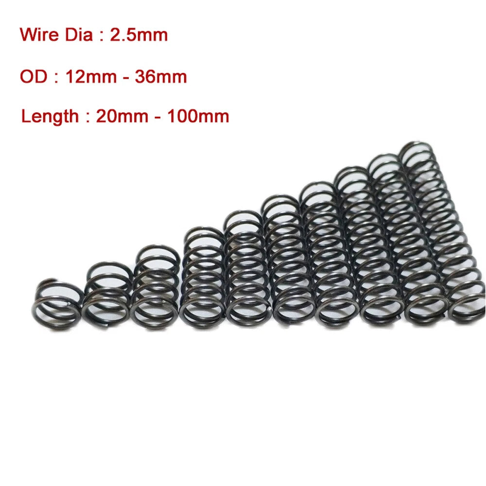 10 x Spring Steel Compression Pressure Spring Wire Dia 2.5mm OD 12-36mm Powerful