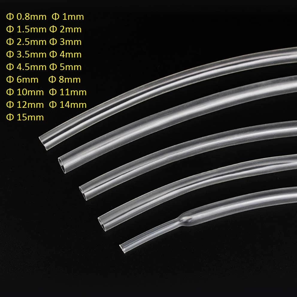 2:1 Heat Shrink Tubing — Clear Transparent Heatshrink Sleeving, Φ0.8mm to Φ15mm