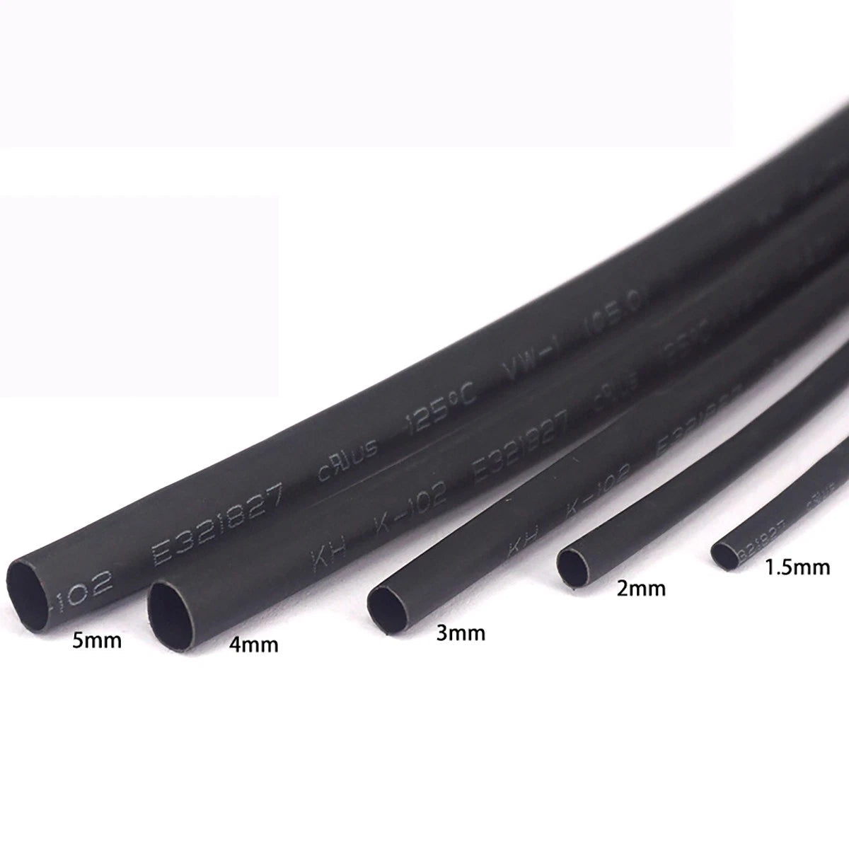 Black Flame Retardant Heat Shrink Tubing — 1.5mm to 5mm, 5M Roll
