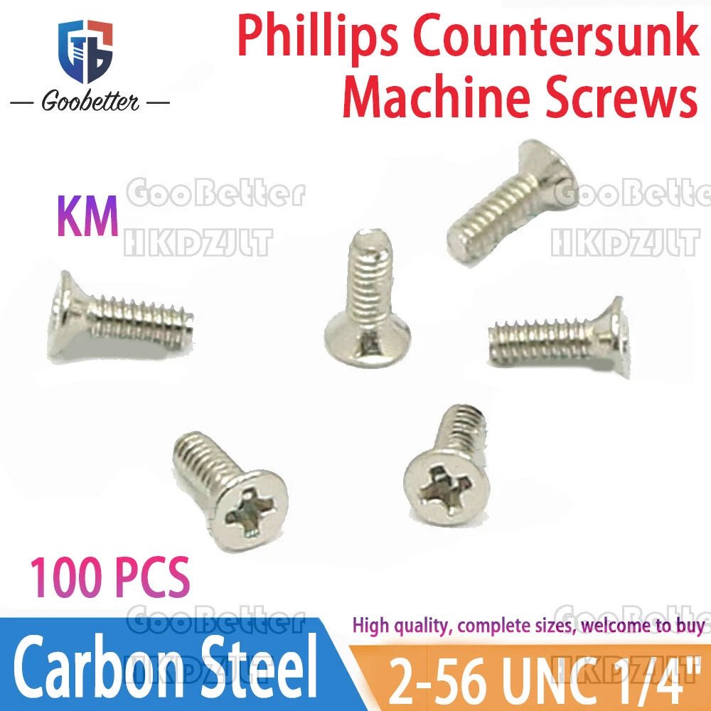 2 - 56 UNC Phillips Flat Head Countersunk Machine Screws, 1/4" — Carbon Steel, Bright Nickel - HomeDIYer