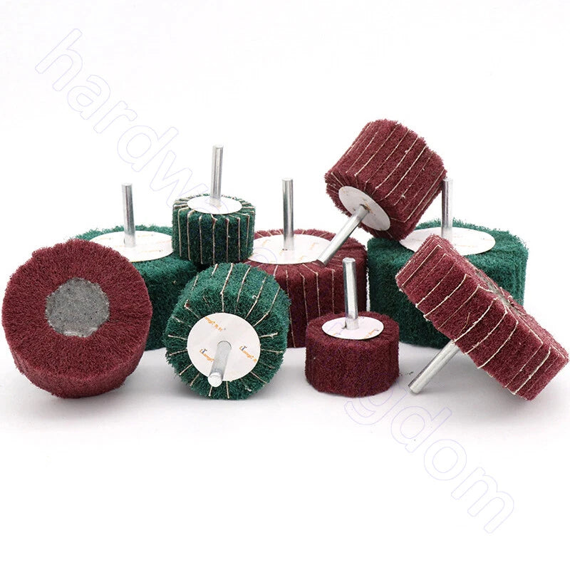 25-100mm Nylon Fiber Flap Wheel Disc 6mm Shank – Rust Removal Grinding Polishing for Drill