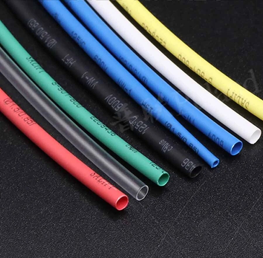 1.5mm Heat Shrink Tubing 2:1 Ratio – 7 Colors, Black White Red Green Yellow Blue Clear