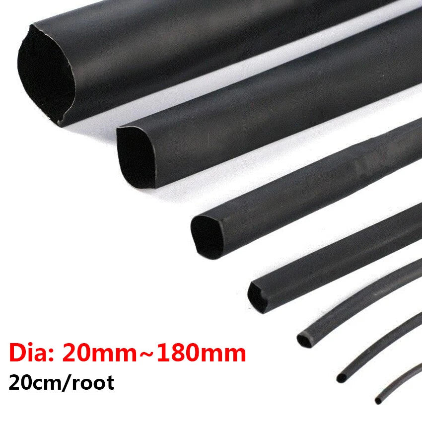 2:1 Heat Shrink Tubing Black – 20mm to 180mm Diameter, 20cm Sleeve
