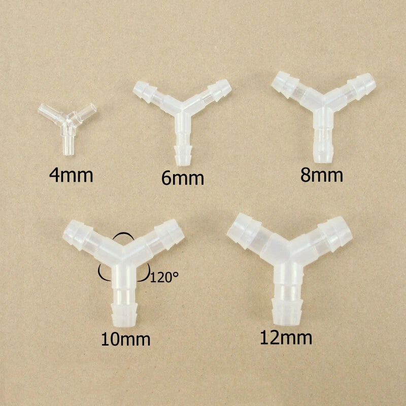 Y-TYPE THREE WAY Plastic Barbed Connector Pipe Hose Tube Fitting Equal Tee Joint