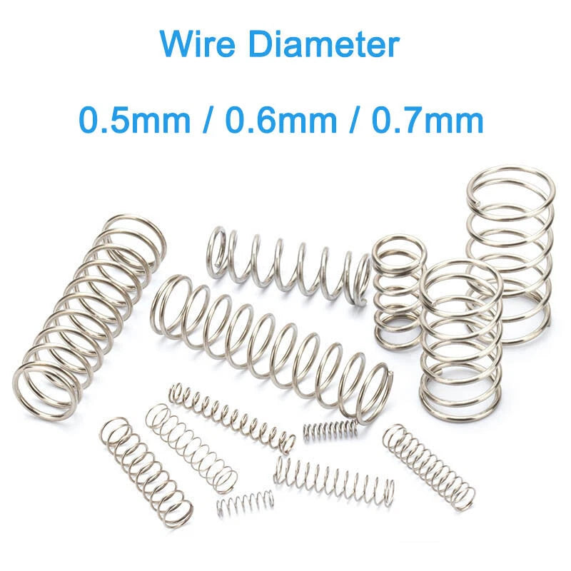 10x Compression Spring 304 Stainless Steel Wire Dia 0.5/0.6/0.7mm Various Length