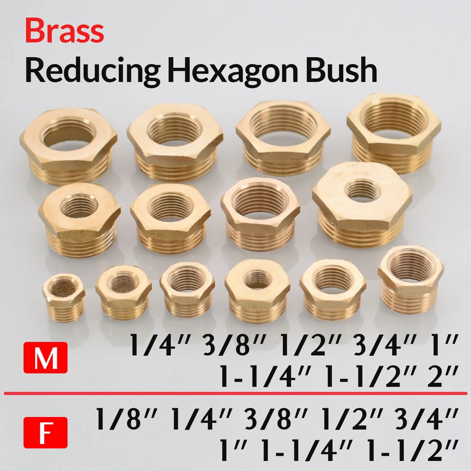BSP Brass Reducing Hexagon Bush — Male to Female Thread Pipe Fittings