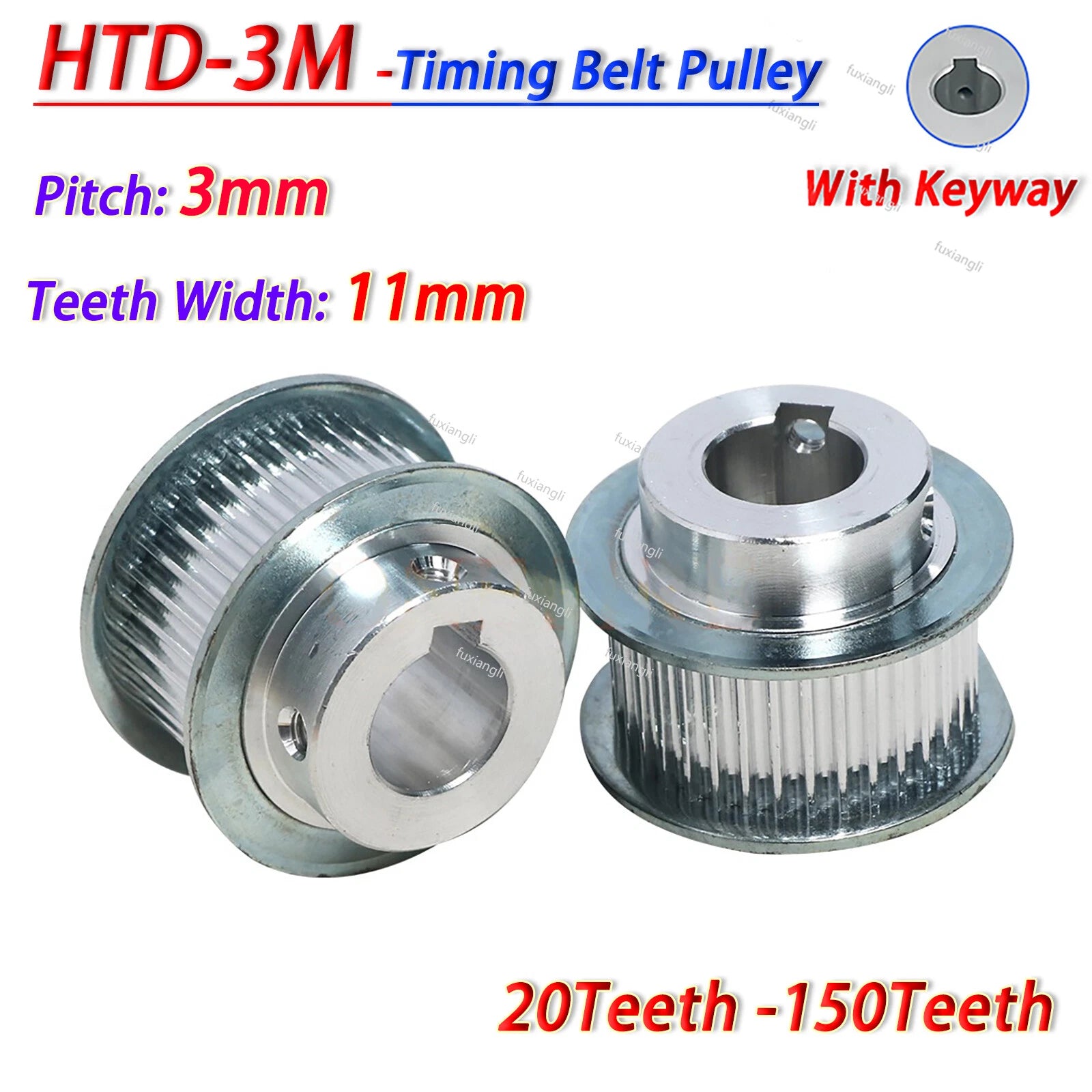 HTD-3M 20T-150T Timing Belt Pulleys Pitch 3mm With Keyway CNC Wheel Width 11mm