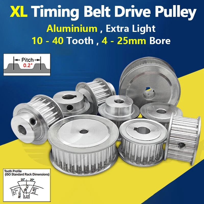 XL 10mm Timing Belt Drive Pulley Aluminium 10 - 40 Tooth 4-25mm Bore Extra Light