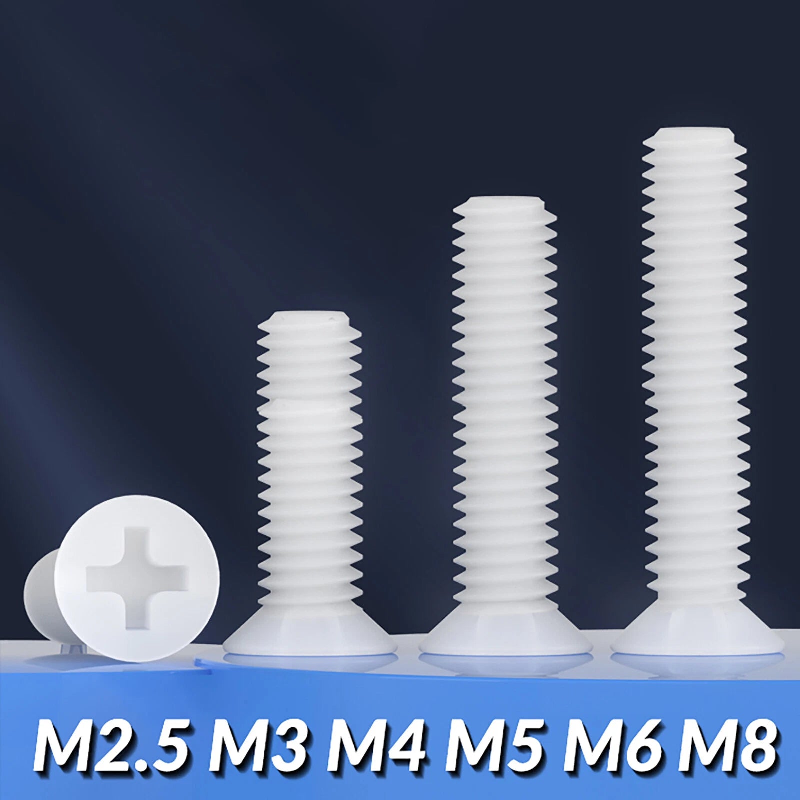 White Nylon Phillips Flat Head Machine Screws DIN 965 — M2.5 M3 M4 M5 M6 M8